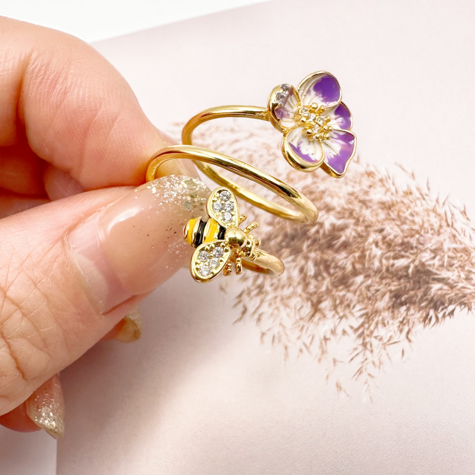 Bee and Orchid Flower Ring CraftCarat